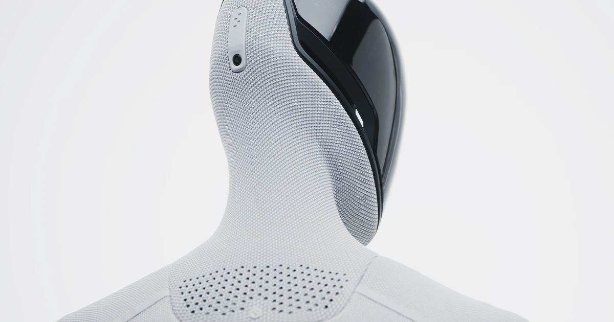 Official Figure 03 launch image showing a close view of its fabric-covered head and dark face panel.